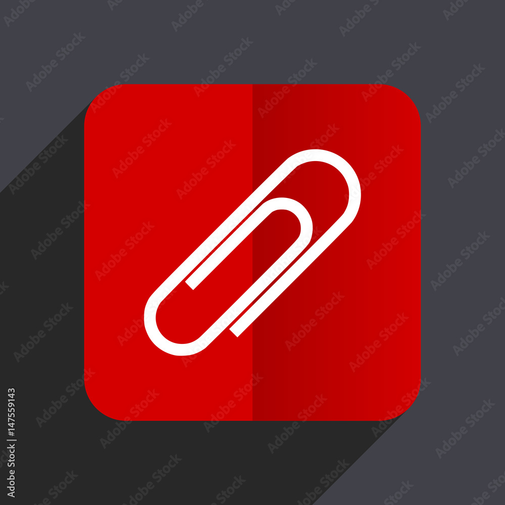 Paperclip flat design white and red vector web icon on gray background with shadow in eps10. Paperclip flat design white and red vector web icon on gray background with shadow in eps10.