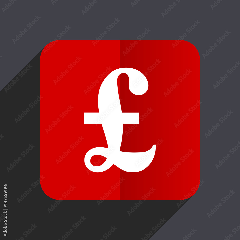 Pound flat design white and red vector web icon on gray background with shadow in eps10. Pound flat design white and red vector web icon on gray background with shadow in eps10.