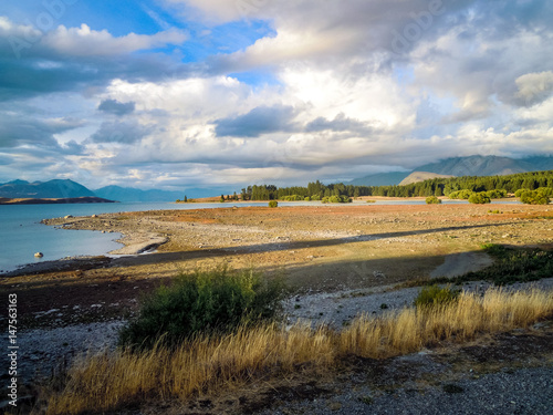 Idyllic lake Tekapo  Canterbury Region  New Zealand - Stock Image
