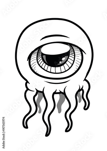 An alien monster with a single eye in its head and with tentacle like an octopus. Vector Illustration
