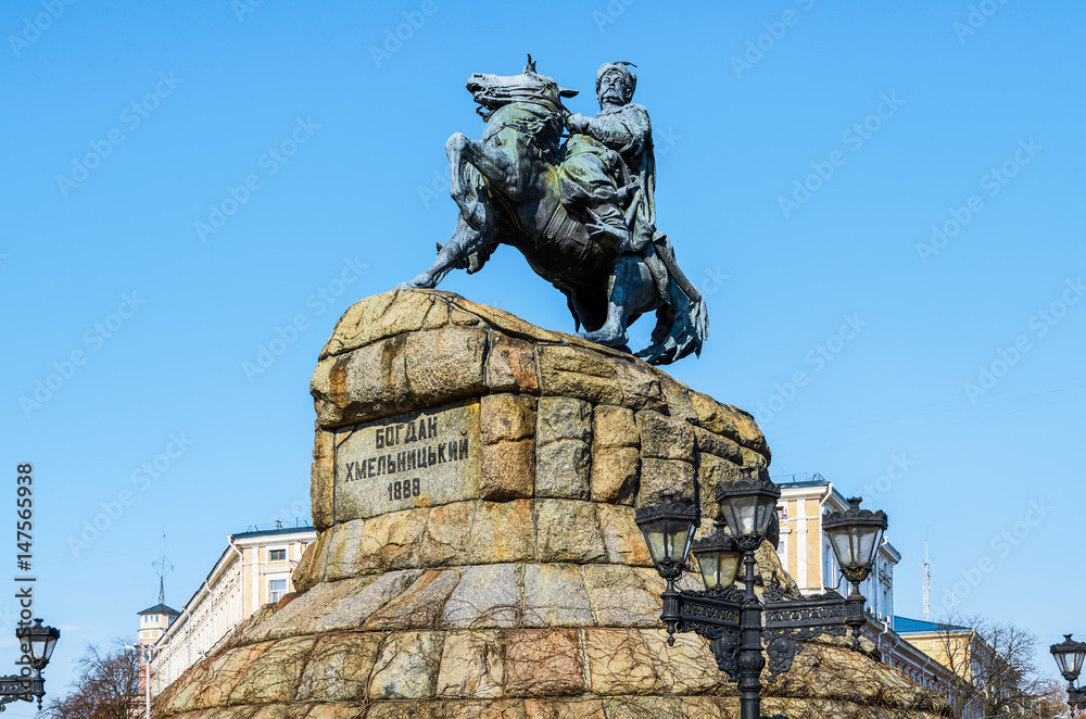 Monument to famous Ukrainian Hetman Bogdan Khmelnitsky on Sofia square in Kiev, Ukraine