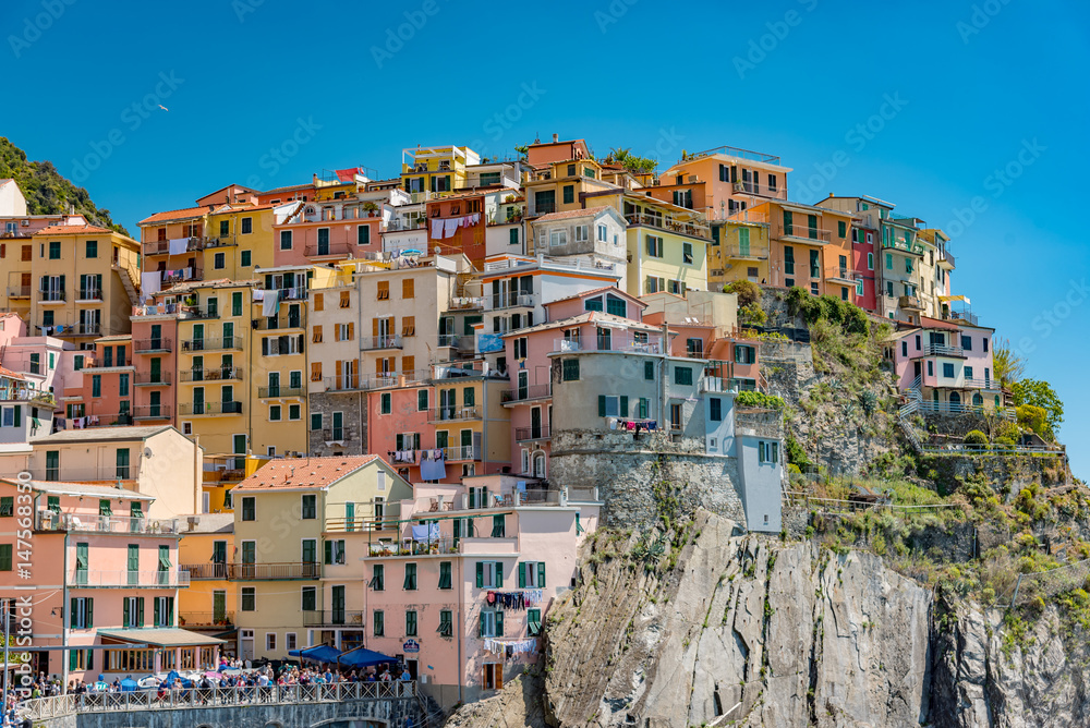 View of the colorful city of Manarola in the Gulf of Five Lands in Italy