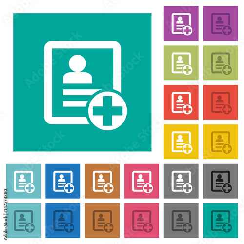 Add new contact square flat multi colored icons