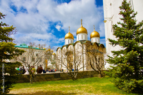 Sunlight on the domes of the buildings in the Kremlin.