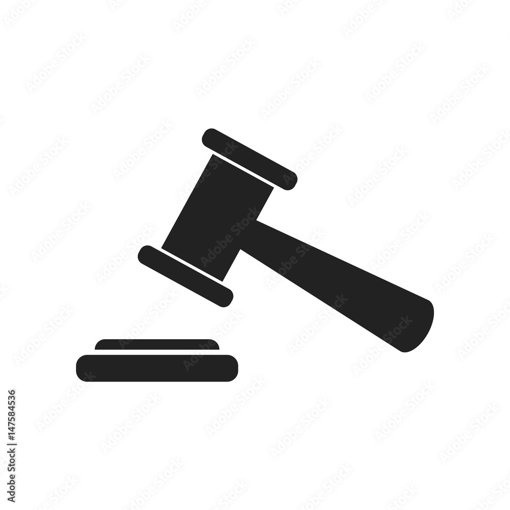 Auction hammer vector icon. Court tribunal flat icon. Auction hammer vector icon. Court tribunal flat icon.