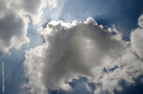 Blue sky with white cloud and partial dark clouds. Sky cloud. 