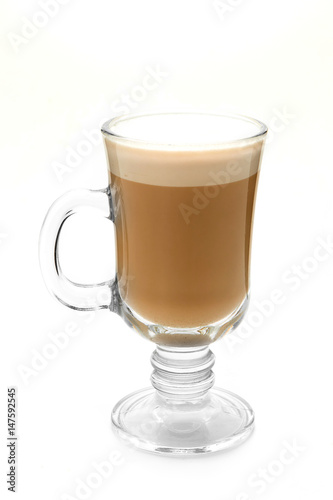 Coffee latte in a transparent glass