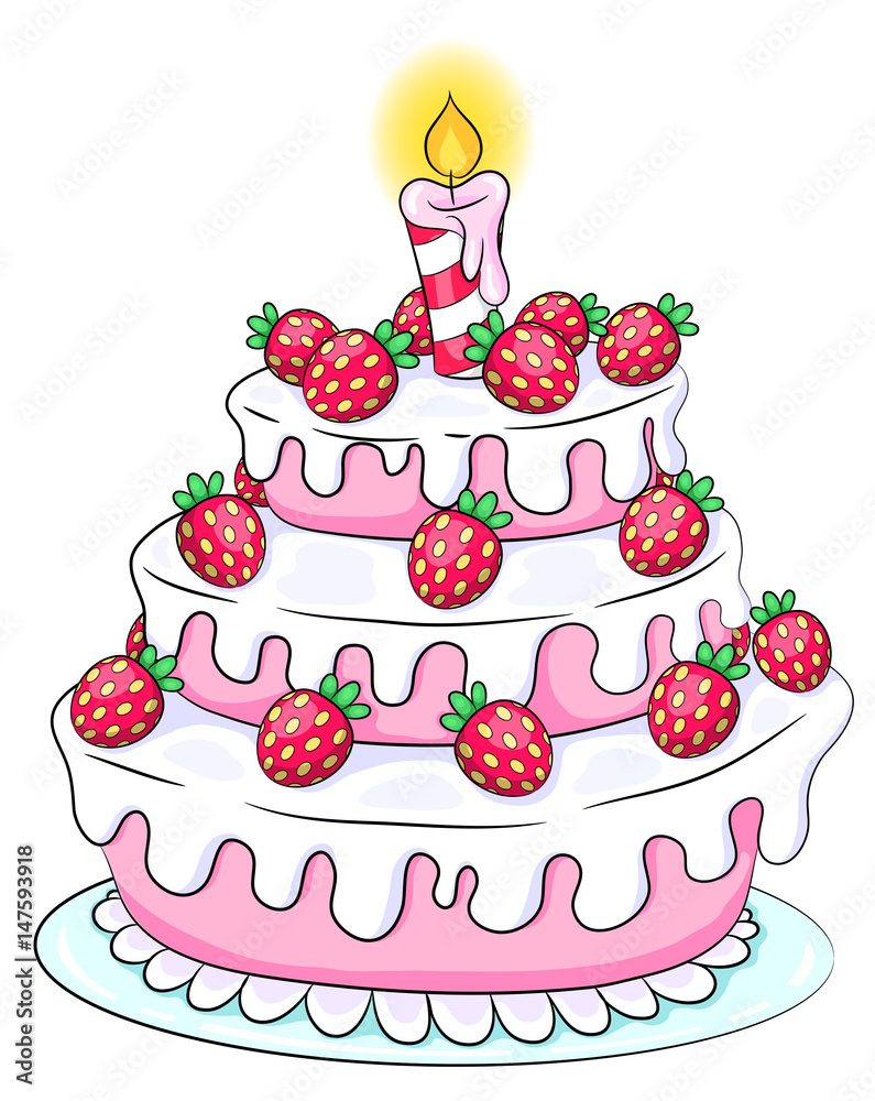 Naklejka premium Süße Erdbeertorte Vektor Illustration