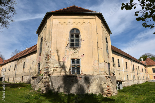 Old abandoned castle ruins in the forest photo