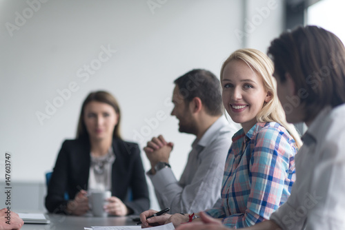 Group of young people meeting in startup office