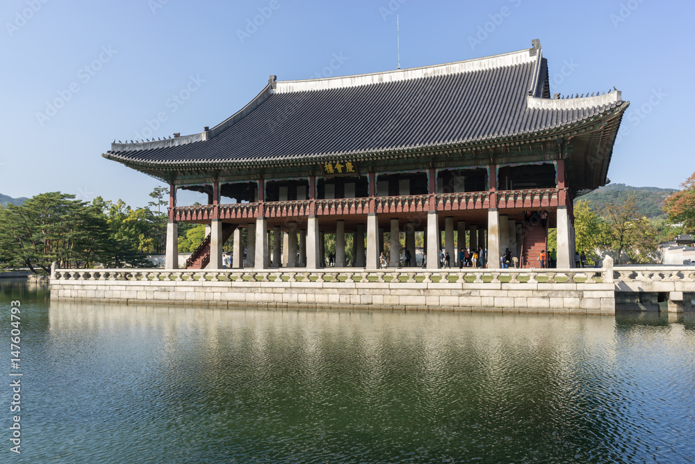 gyeonghoeru pavilion reflection. taken in gyeongbokgung palace in seoul, south korea