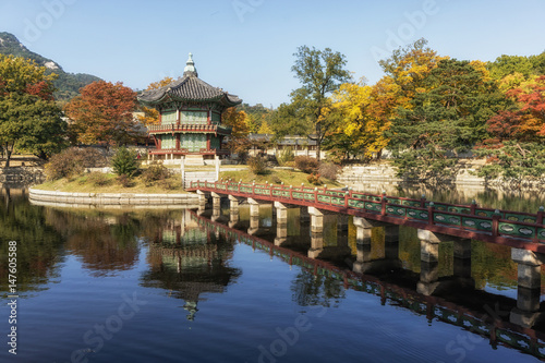hyangwonjeong pavilion taken during autumn season. during fall foliage. In Gyeongbokgung palace in seoul, south korea © aaron90311