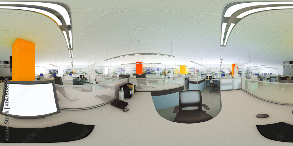 3d illustration spherical 360 vr degrees, a seamless panorama of the room  and office interior design (3D rendering) ilustración de Stock | Adobe Stock