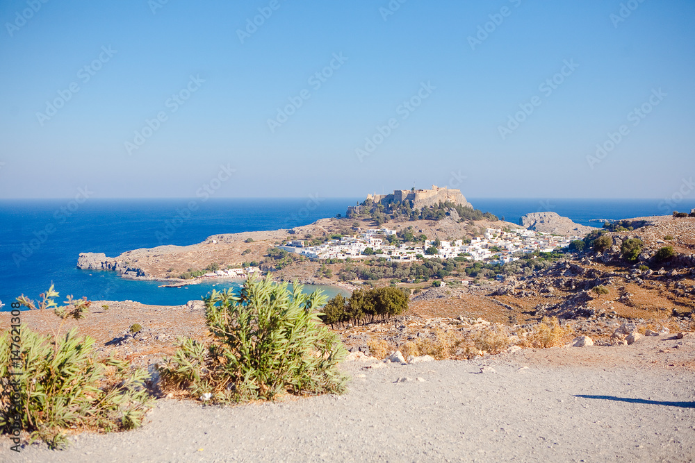 view of the town of Lindos, Rhodes Island, Greece