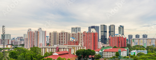 High view Singapore downtown with skyscrapers modern building and Apartments