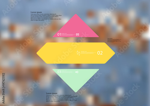 Illustration infographic template with rhombus horizontally divided to three standalone color parts
