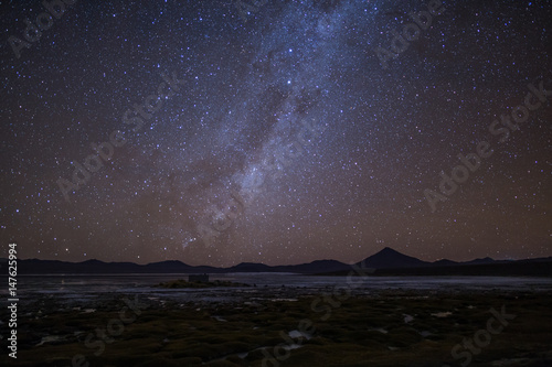 Night time landscape at the Laguna Colorad in the Potosi Department of Bolivia