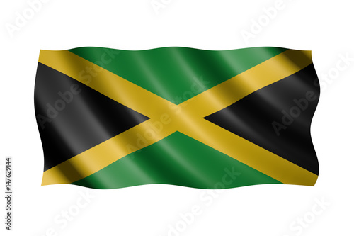 Flag of Jamaica isolated on white, 3d illustration