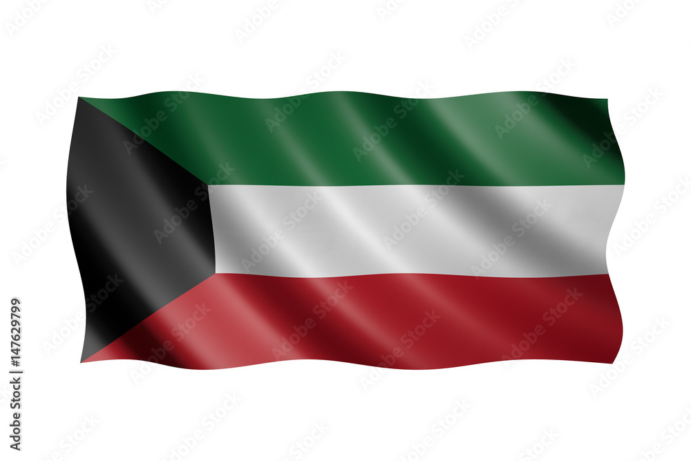 Flag of Kuwait isolated on white, 3d illustration