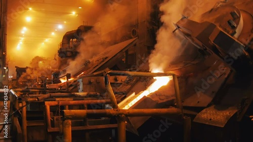 department of Metallurgical plant, smoke of Red-hot metal is going up from blast furnace