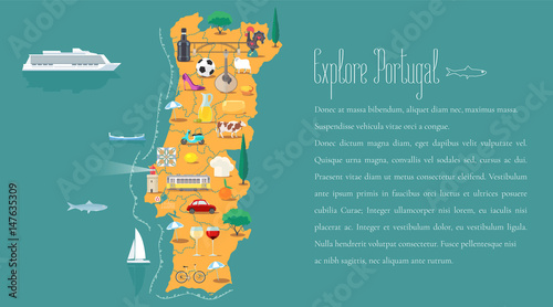 Obraz na płótnie Map of Portugal horizontal article layout vector illustration