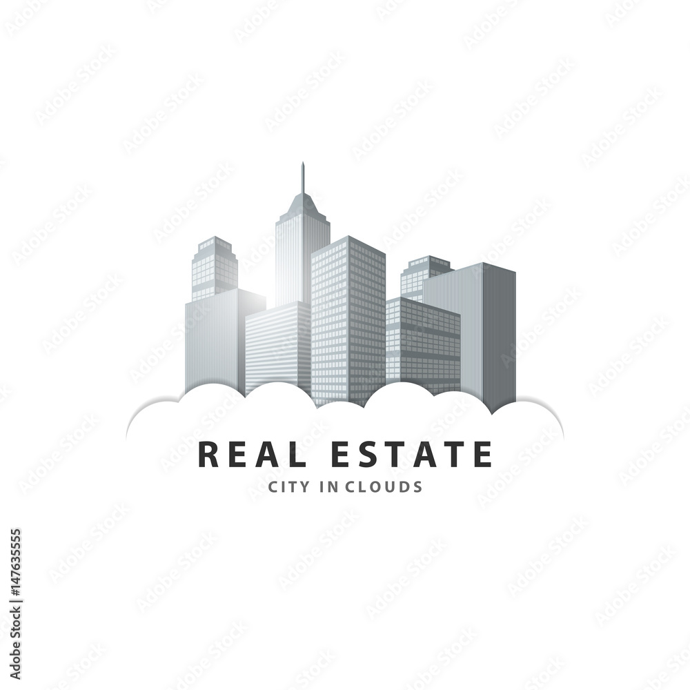 Real estate template. City in the clouds. Vector