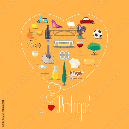Heart shape illustration with I love Portugal sign