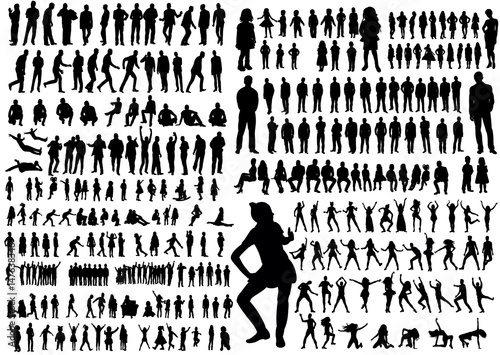  illustration, silhouettes people, collection, girls men, children, silhouettes people dancing