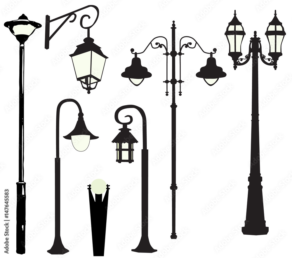 illustration, silhouette of street lamps, burn illustration, silhouette of street lamps, burn