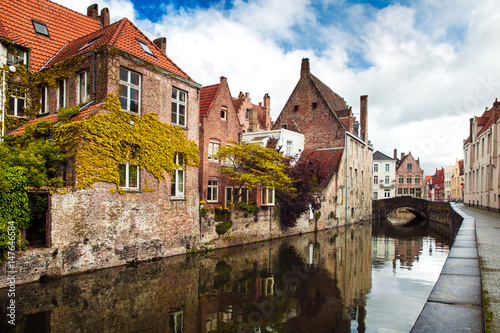 Architecture of Bruges city  traditional houses view on the canal