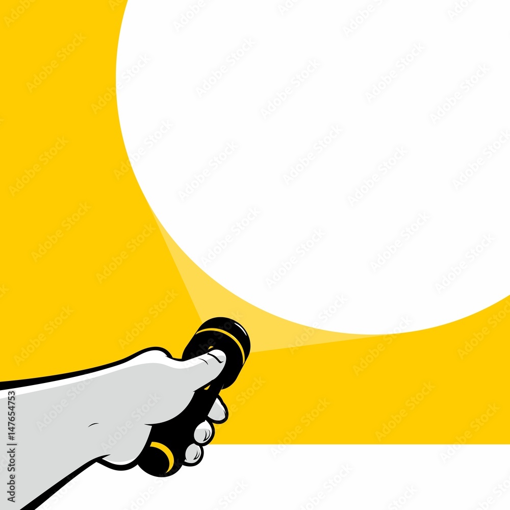 Man hand pointing flashlight beam on wall Stock Vector | Adobe Stock