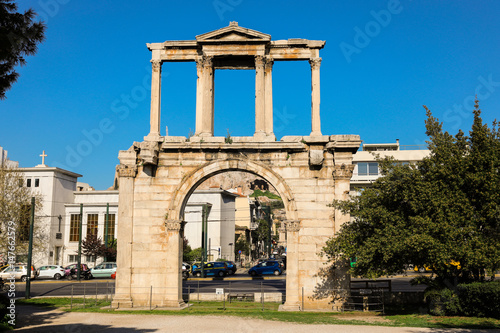 Billede på lærred Hadrian's gate, Athens historical center, Greece.