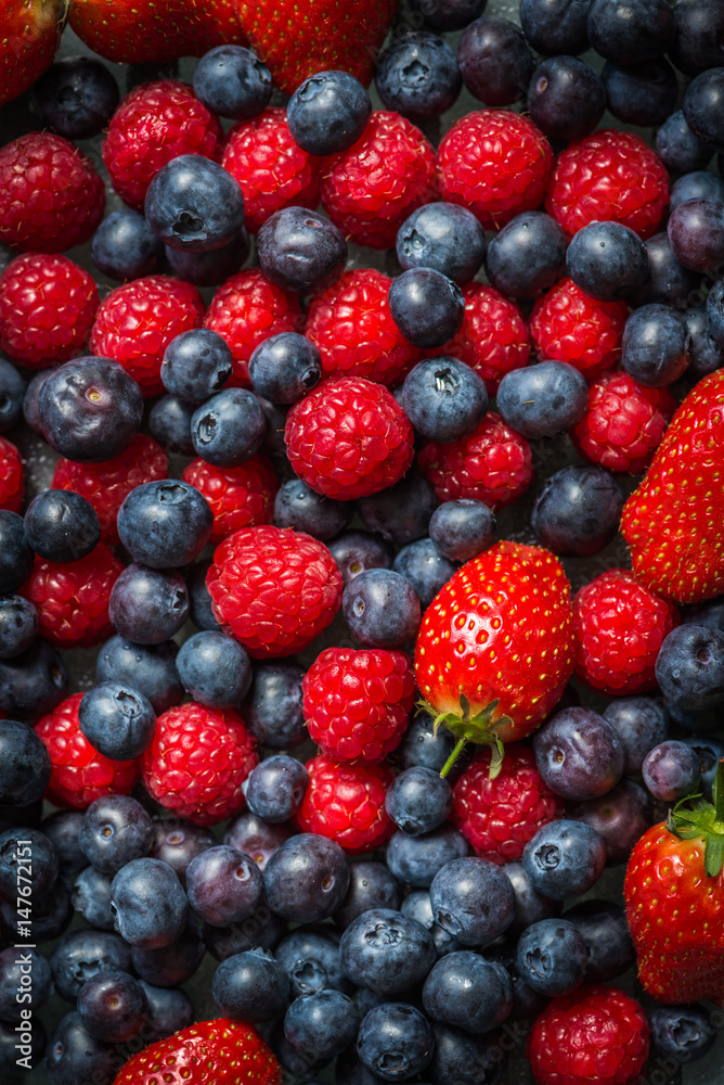 Variety of Fresh Berries such as Blueberries, Raspberries and Strawberries