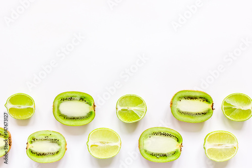 summer pattern with fresh kiwi white background top view mock up