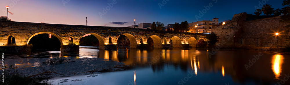 Roman bridge, Merida after dark