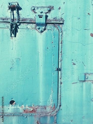 Damage rusty messy turquoise iron panel  © softulka