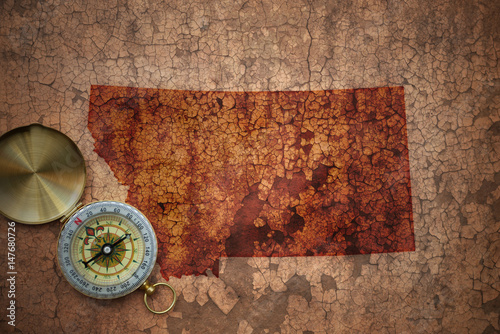 map of montana state on a old vintage crack paper photo