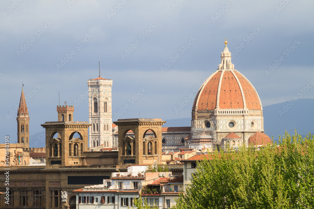 Cathedral of Saint Mary of the Flowers with clouds, Florence, Italy