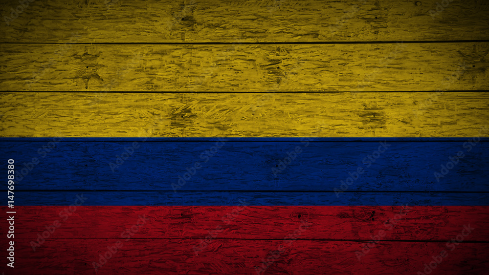 Flag of Colombia painted on old wood boards
