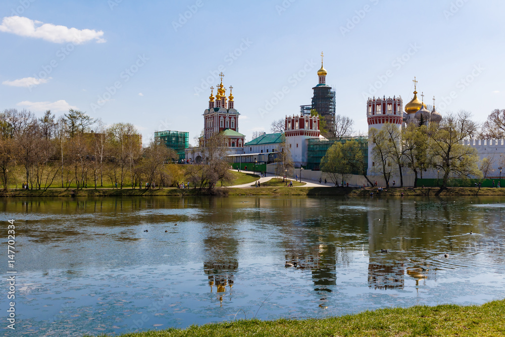 Novodevichy convent, view from the Bolshoi Novodevichy pond. Moscow, Russia