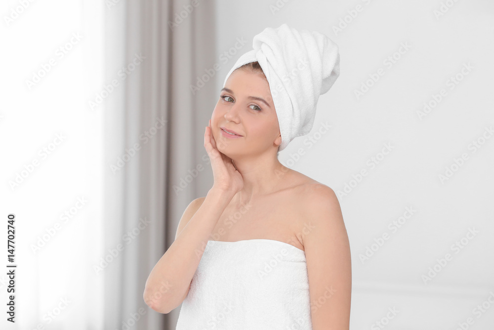 Beautiful young woman after shower at home Beautiful young woman after shower at home