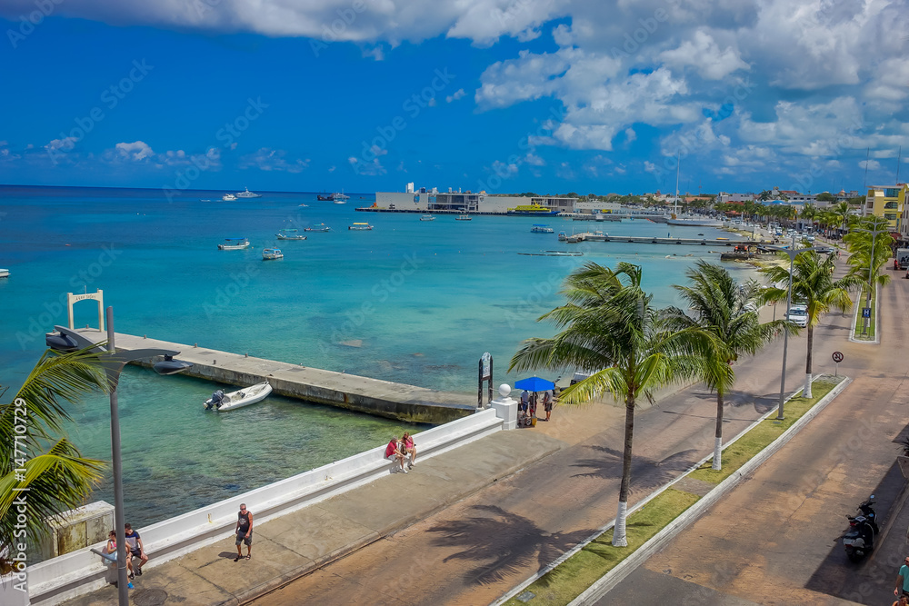 Pier of Cozumel Island, people usually walk around and enjoy the view
