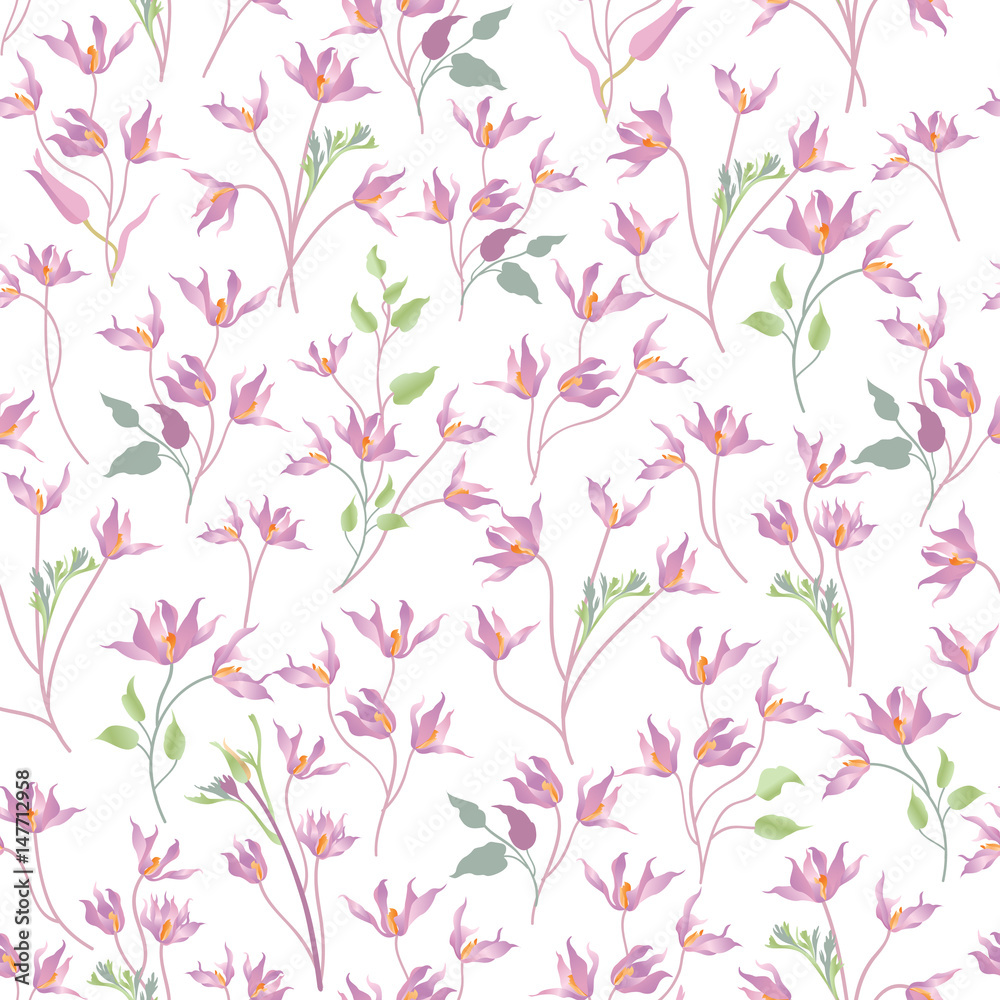 Floral ornamental white seamless pattern. Flower garden background