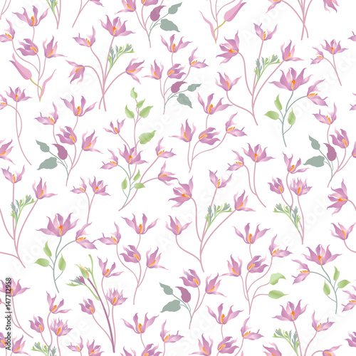 Floral ornamental white seamless pattern. Flower garden background