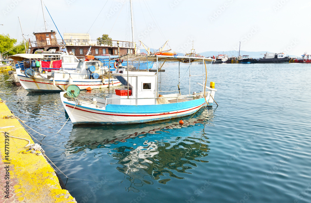 fishing boats at the port of Eleusis Greece