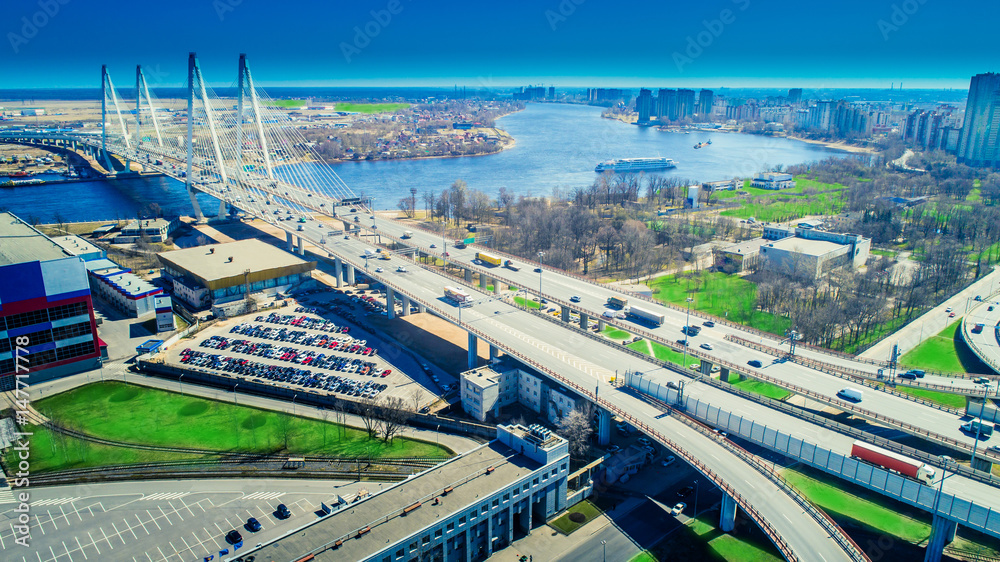 Fototapeta premium Highway from a bird's eye view. Highway at sunset.