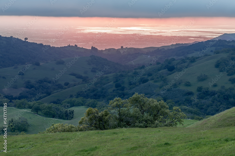 Santa Clara Valley Sunset at Springtime. Joseph D Grant County Park, Santa Clara County, California, USA.