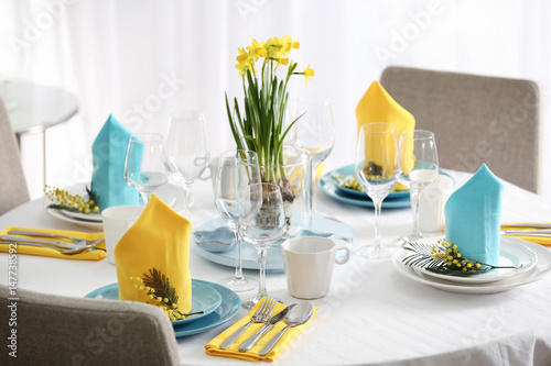 Table setting for dinner in restaurant