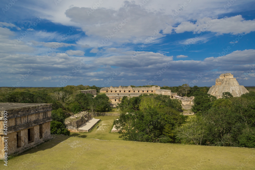 Uxmal Ancient Maya Architecture Archeological Site in Yucatan Mexico