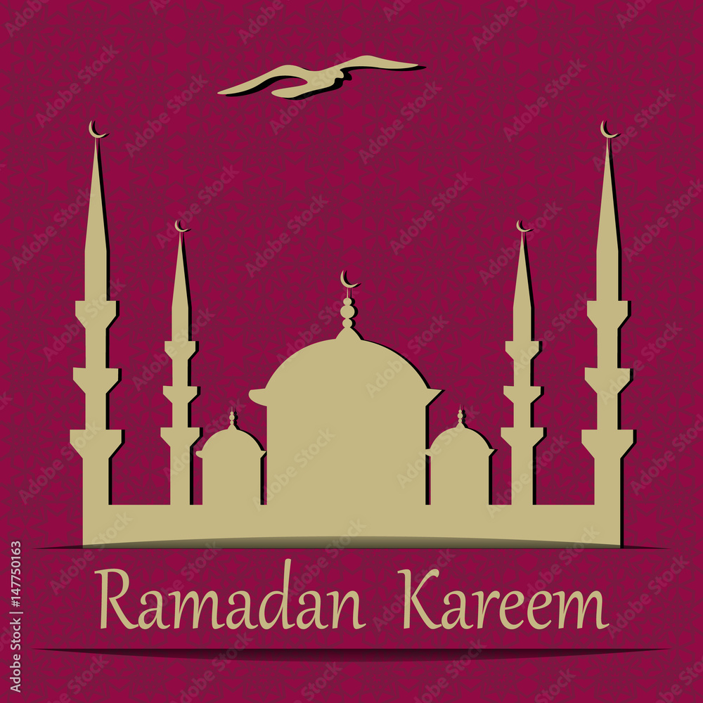 Ramadan Kareem. Cut out of a paper mosque. Background in the form of an ornament in oriental style. illustration